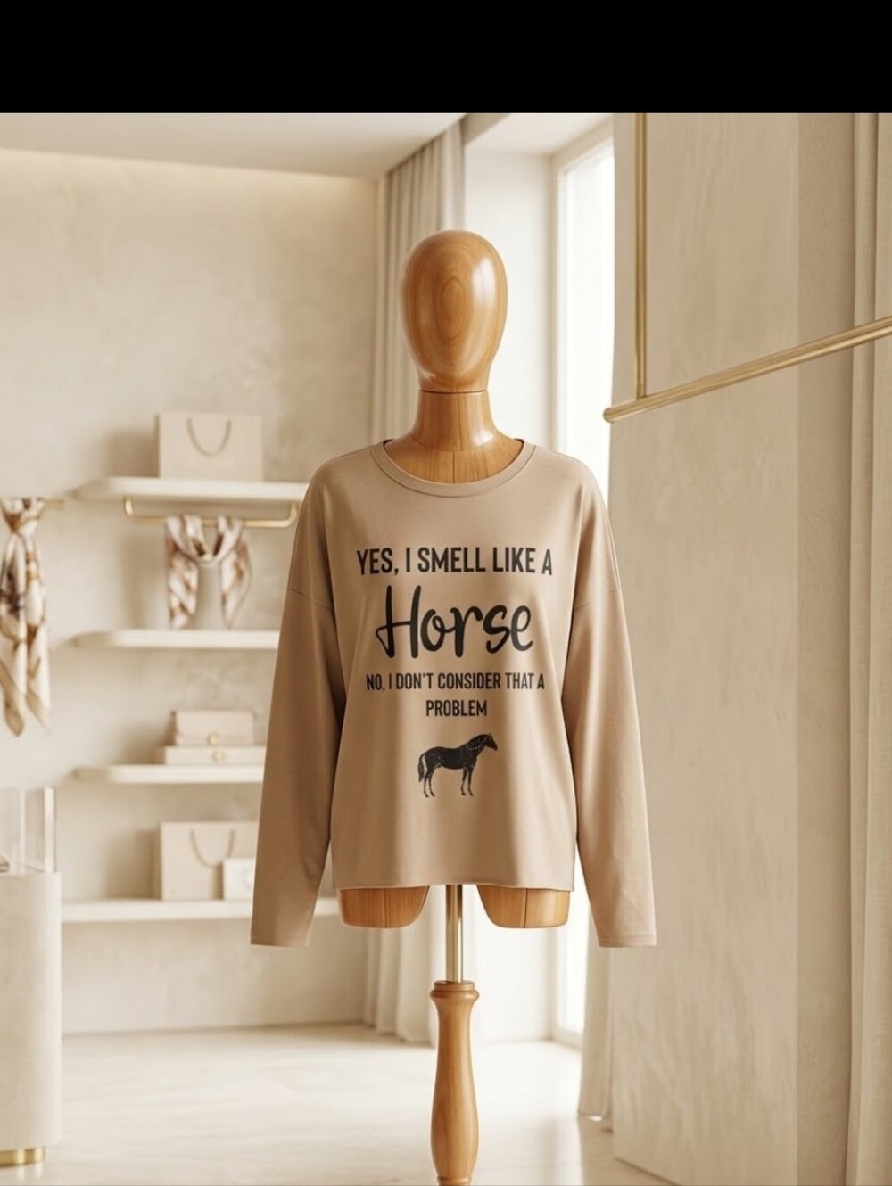 Brown Horse Graphic Sweatshirt — Size Medium